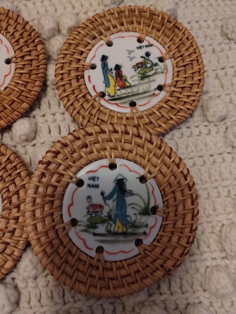 Set of 4 Vietnamese Ceramic Art Coasters